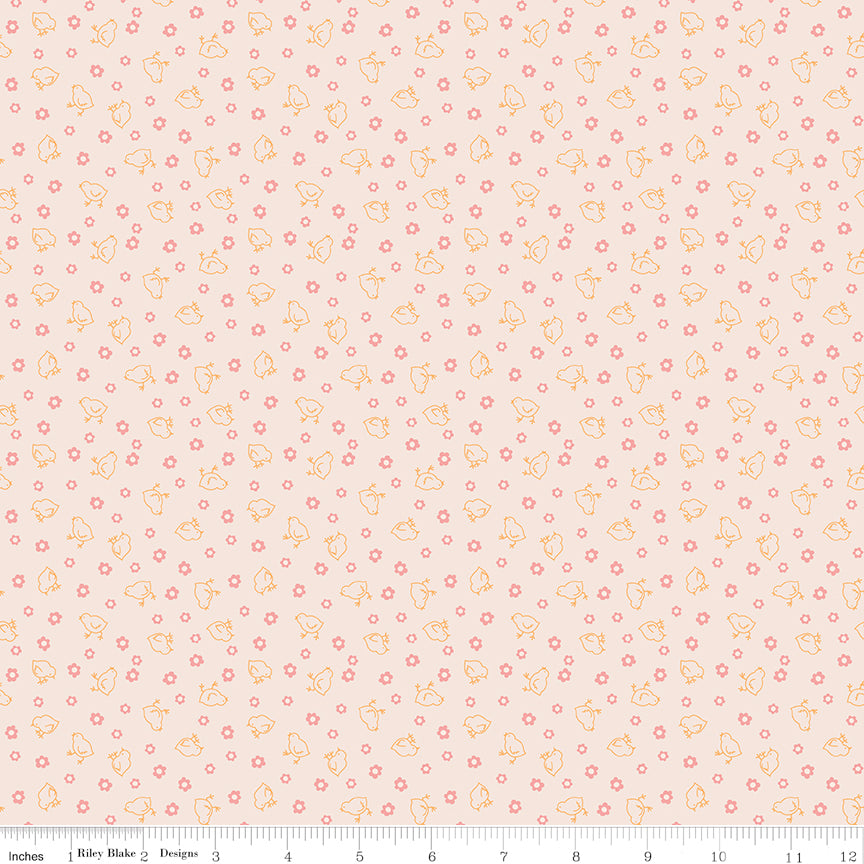 Farmer's Daughter Coral Baby Chicks Background Yardage by Lori Holt for Riley Blake Designs