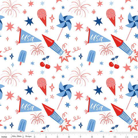 Firecracker White Main Yardage by My Mind's Eye for Riley Blake Designs