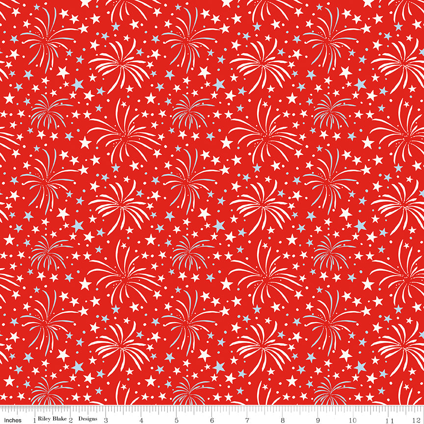 Firecracker Red Hen Fireworks Yardage by My Mind's Eye for Riley Blake Designs