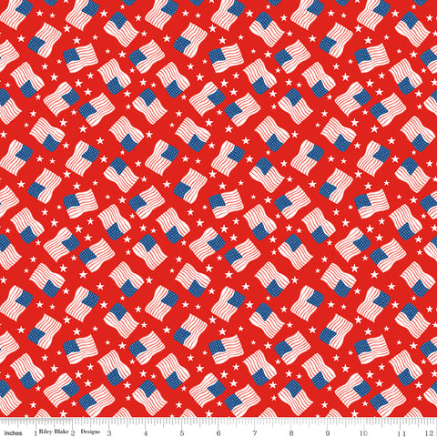Firecracker Red Hen Flags Yardage by My Mind's Eye for Riley Blake Designs