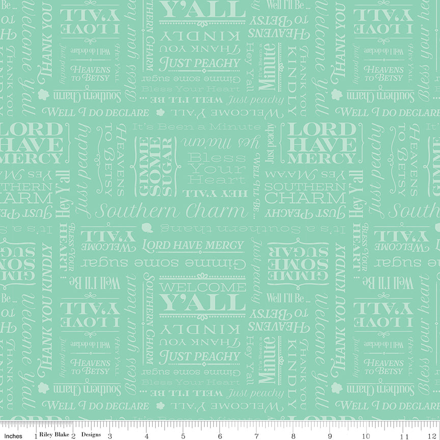 Southern Charm Mint Text Yardage by RBD Designers for Riley Blake Designs