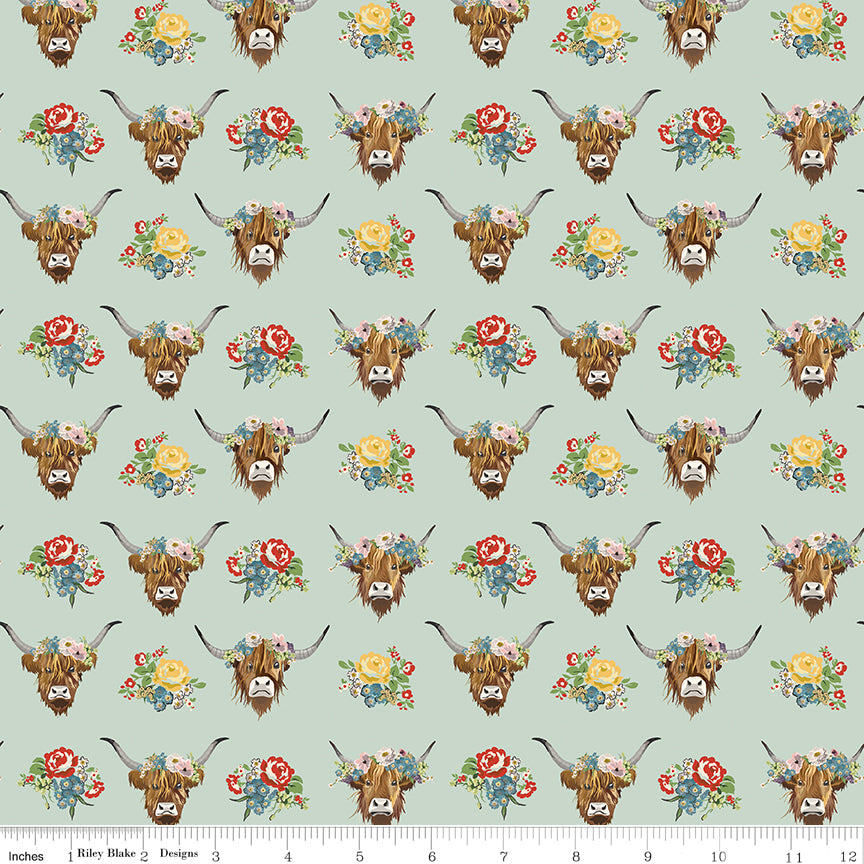 Cowgirl Misty Highland Cows Yardage by Echo Park Paper Co. for Riley Blake Designs