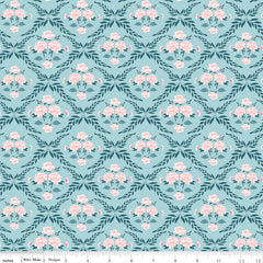 Correspondence Aqua Trellis Damask Yardage by Beverly McCullough for Riley Blake Designs