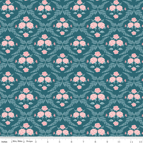 Correspondence Colonial Blue Trellis Damask Yardage by Beverly McCullough for Riley Blake Designs