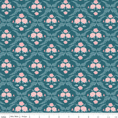 Correspondence Colonial Blue Trellis Damask Yardage by Beverly McCullough for Riley Blake Designs