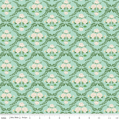 Correspondence Mint Trellis Damask Yardage by Beverly McCullough for Riley Blake Designs