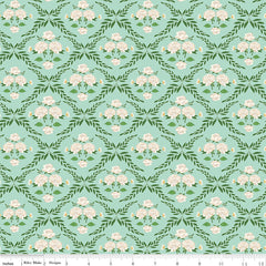 Correspondence Mint Trellis Damask Yardage by Beverly McCullough for Riley Blake Designs