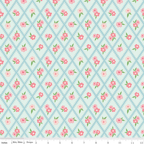 Correspondence Washed Denim Stitched Flowers Yardage by Beverly McCullough for Riley Blake Designs