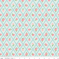 Correspondence Washed Denim Stitched Flowers Yardage by Beverly McCullough for Riley Blake Designs