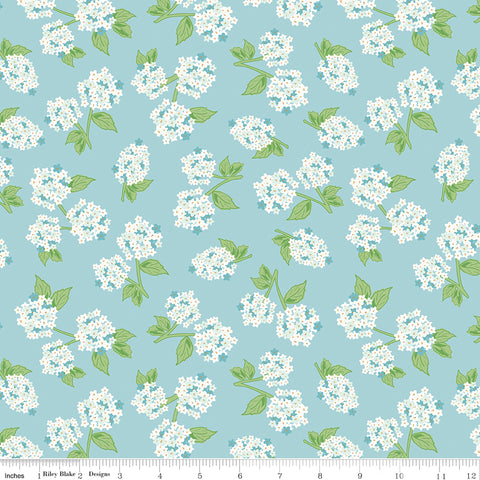 Correspondence Aqua Hydrangeas Yardage by Beverly McCullough for Riley Blake Designs