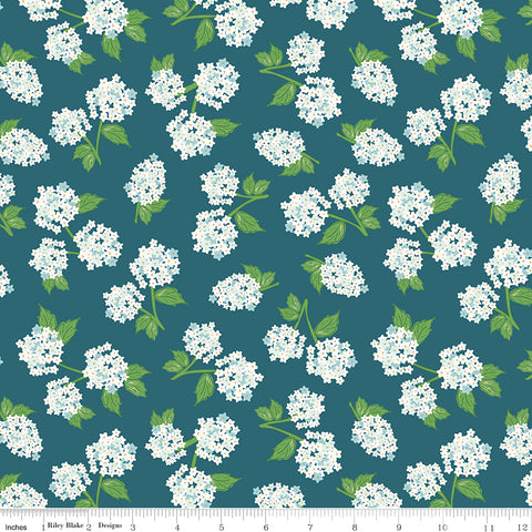 Correspondence Colonial Blue Hydrangeas Yardage by Beverly McCullough for Riley Blake Designs