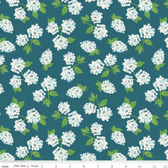 Correspondence Colonial Blue Hydrangeas Yardage by Beverly McCullough for Riley Blake Designs