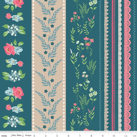 Correspondence Colonial Blue Wide Stripe Yardage by Beverly McCullough for Riley Blake Designs