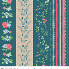Correspondence Colonial Blue Wide Stripe Yardage by Beverly McCullough for Riley Blake Designs