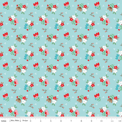 Whimsical Woodland Aqua Floral Yardage by Tasha Noel for Riley Blake Designs