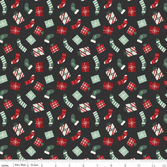 Evergreen Wishes Black Stockings & Gifts Yardage by Traci Reed for Riley Blake Designs