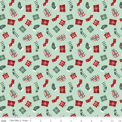 Evergreen Wishes Mint Stockings & Gifts Yardage by Traci Reed for Riley Blake Designs
