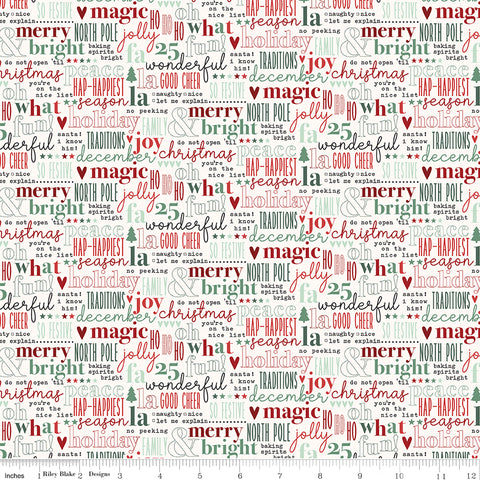 Evergreen Wishes Cream Text Yardage by Traci Reed for Riley Blake Designs