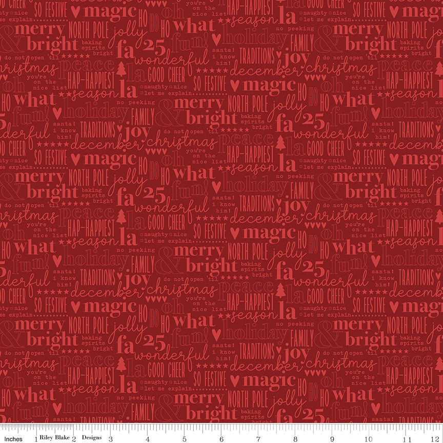 Evergreen Wishes Red Text Yardage by Traci Reed for Riley Blake Designs
