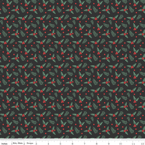 Evergreen Wishes Black Holly Berries Yardage by Traci Reed for Riley Blake Designs