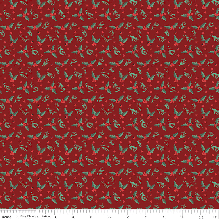 Evergreen Wishes Red Holly Berries Yardage by Traci Reed for Riley Blake Designs