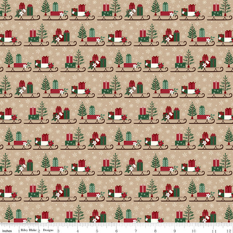 Christmas Time Tan Sleds Yardage by Dani Mogstad for Riley Blake Designs