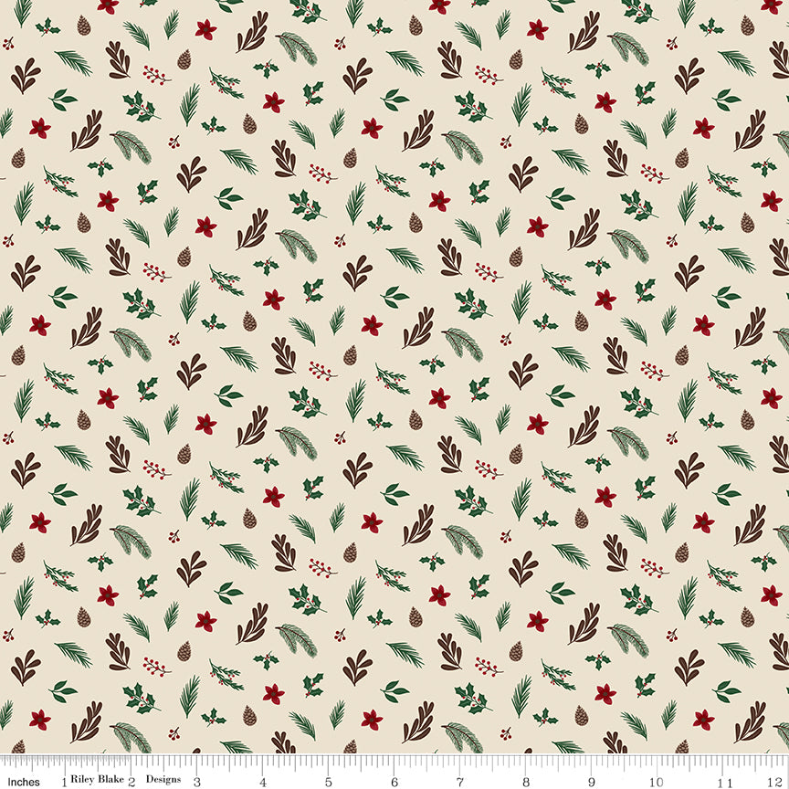 Christmas Time Linen Foliage Yardage by Dani Mogstad for Riley Blake Designs