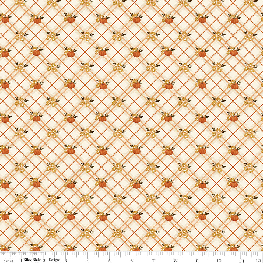 Bountiful Cream Pumpkin Plaid Yardage by Sandy Gervais for Riley Blake Designs