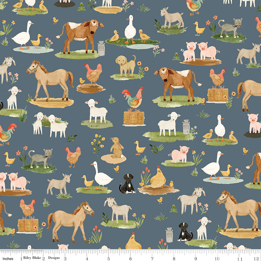 Lil' Farm Friends Thunder Animals On The Farm Yardage by Kelsey Carlson for Riley Blake Designs 