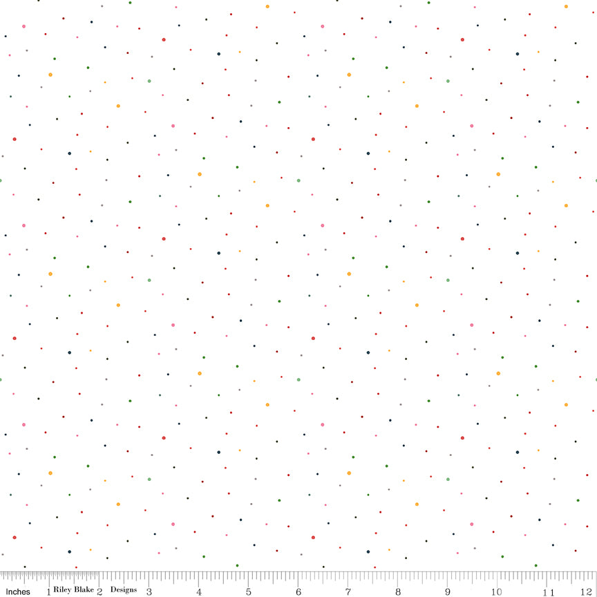 Dapple Dot Rainbow on White Yardage by the RBD Designers for Riley Blake Designs
