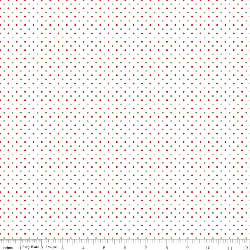 Swiss Dot Christmas on White Yardage by Riley Blake Designs