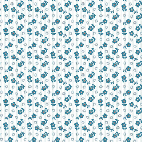 Flower Market Blue Sugar Petals Yardage by Elea Lutz for Poppie Cotton Fabrics