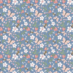 Homegrown Preserves Blue Honeybee Meadow Yardage by Sheri McCulley for Poppie Cotton Fabrics
