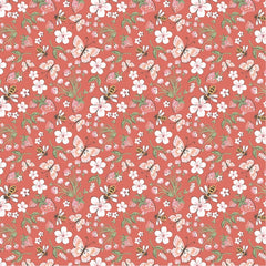 Homegrown Preserves Red Honeybee Meadow Yardage by Sheri McCulley for Poppie Cotton Fabrics