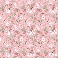 Homegrown Preserves Pink Honeybee Meadow Yardage by Sheri McCulley for Poppie Cotton Fabrics