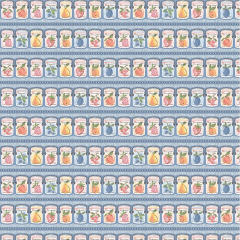 Homegrown Preserves Blue Summer Canning Yardage by Sheri McCulley for Poppie Cotton Fabrics