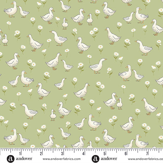 Little Ones Green Ducks Yardage by Makower UK for Andover Fabrics