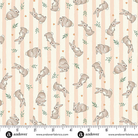 Little Ones Coral Bunnies Yardage by Makower UK for Andover Fabrics