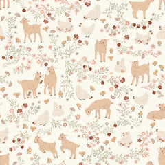 Primrose & Parsley White Barnyard Babies Yardage by Michal Marko for Poppie Cotton Fabrics