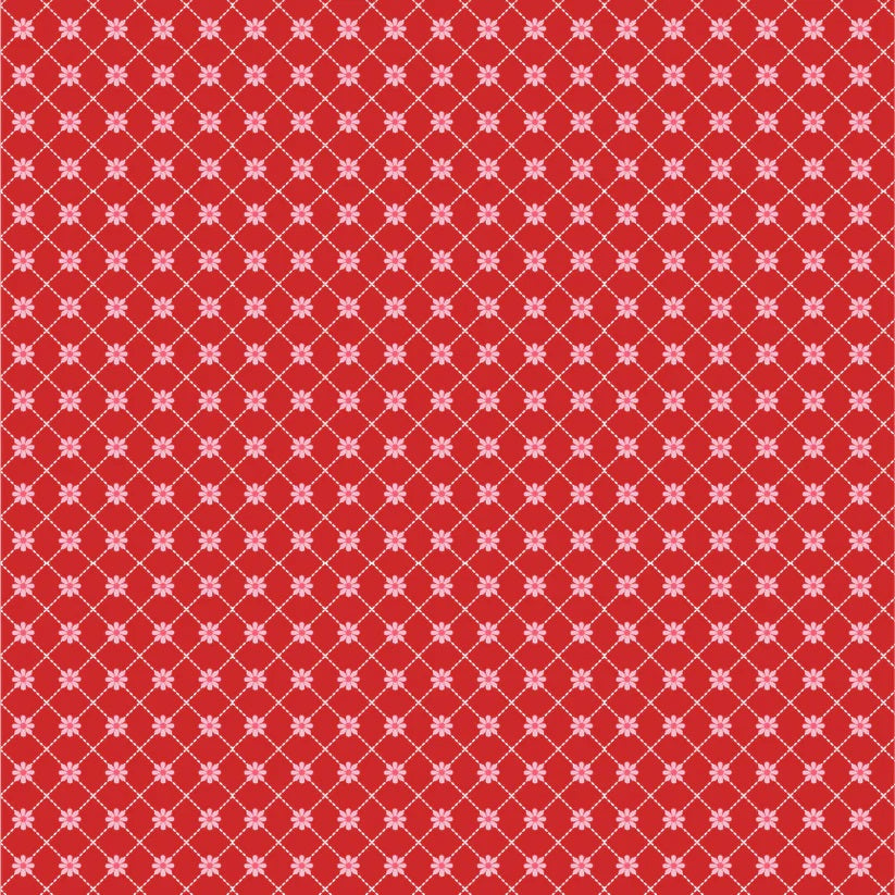 Smitten Chicken Red Lazy Daisy Yardage by Lori Woods for Poppie Cotton Fabrics