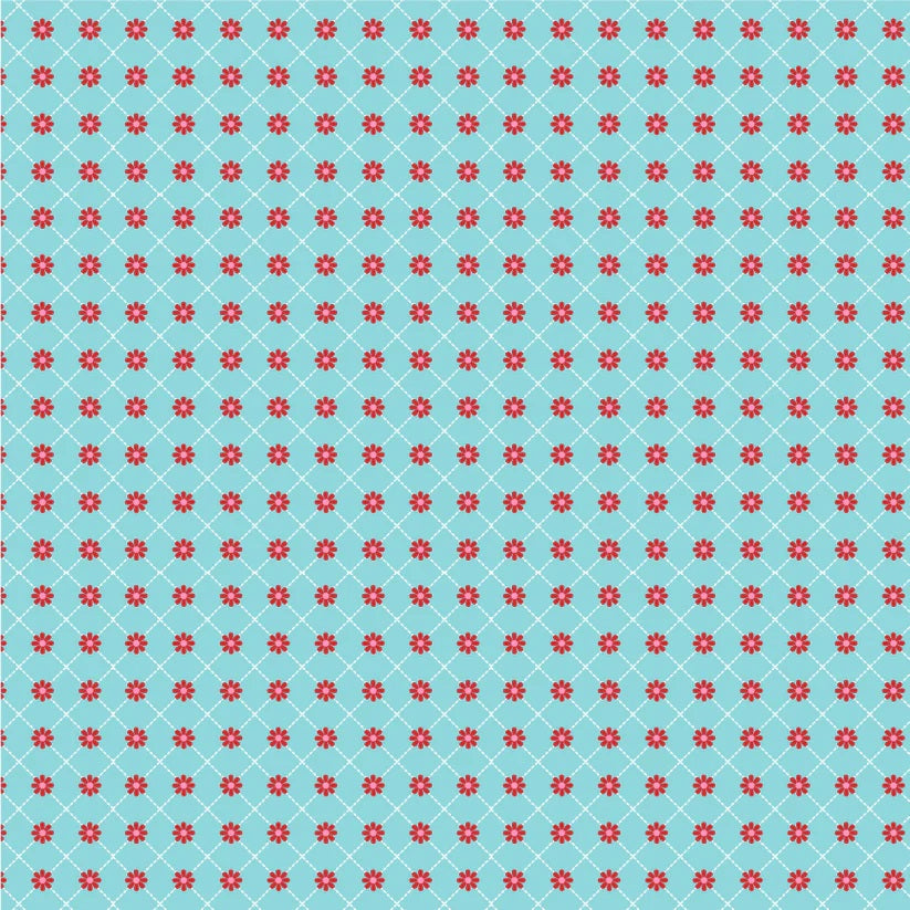 Smitten Chicken Aqua Lazy Daisy Yardage by Lori Woods for Poppie Cotton Fabrics