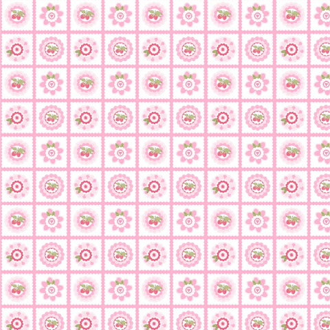 Smitten Chicken Pink Petits Fours Yardage by Lori Woods for Poppie Cotton Fabrics
