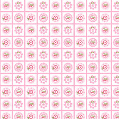 Smitten Chicken Pink Petits Fours Yardage by Lori Woods for Poppie Cotton Fabrics