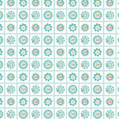 Smitten Chicken Aqua Petits Fours Yardage by Lori Woods for Poppie Cotton Fabrics