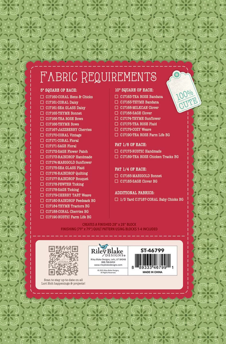 Farmer's Daughter Autumn Barn Quilt Seeds Pattern by Lori Holt of Bee in my Bonnet