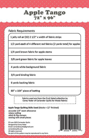 Apple Tango Quilt Pattern by Coriander Quilts