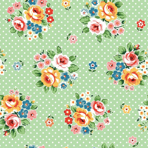 Flower Market Green Market Bouquet Yardage by Elea Lutz for Poppie Cotton Fabrics