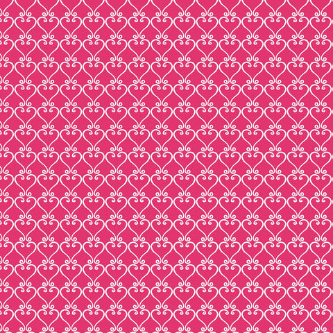 Be My Gnomie Dark Pink Scrolling Hearts Yardage by Andi Metz for Benartex