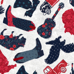 American Dreamer White Americana Toss Yardage by Amylee Weeks for 3 Wishes Fabric