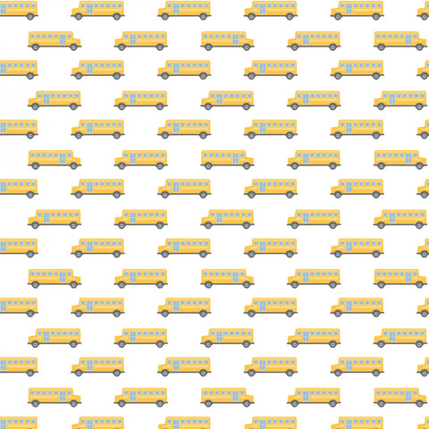 Teachers Rule White School Bus yardage by Camelot Fabrics